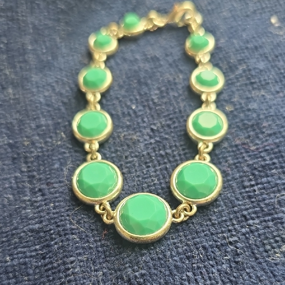 Liz Claiborne Green and Gold Bracelet with Jade-like Stones